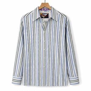 Robert Graham Button Down Shirt Stripe Silk Cotton Size XL Blue Green
